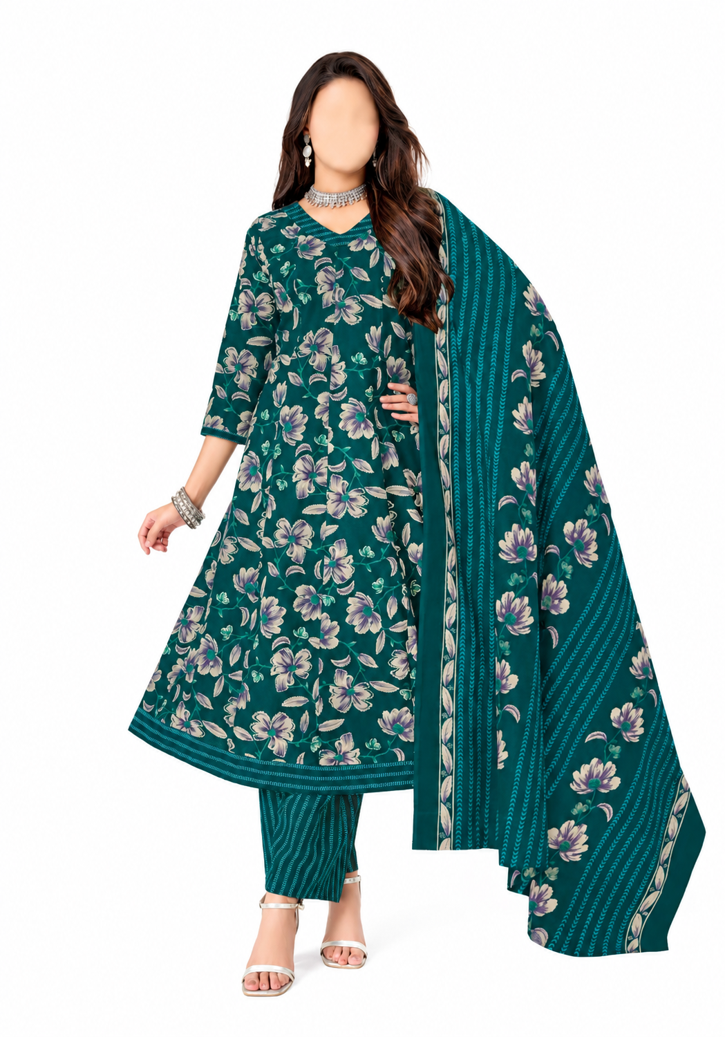 Alaya Emerald Floral Flared Kurta Set