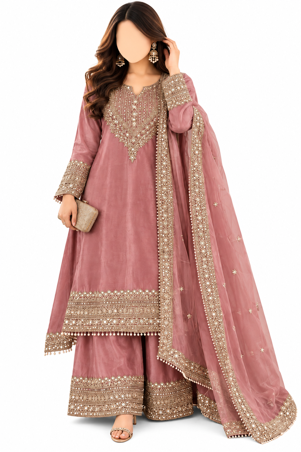 Ruhani Dusty Rose Embellished Sharara Set