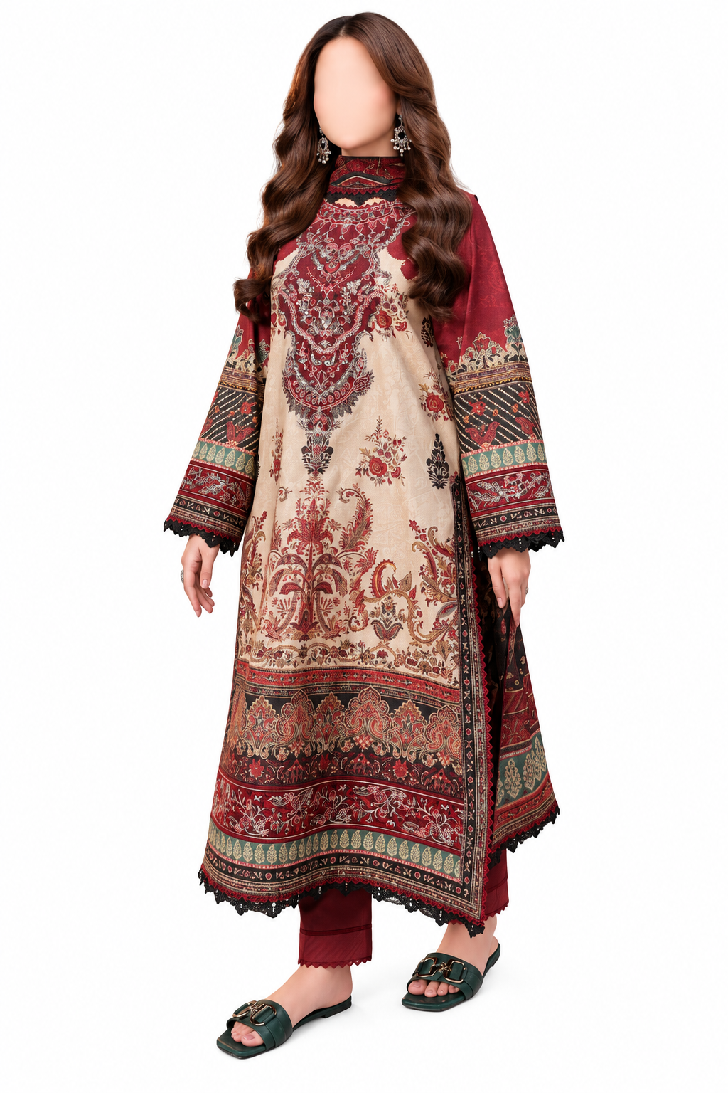 Reet Royal Maroon & Beige Printed Kurta Set