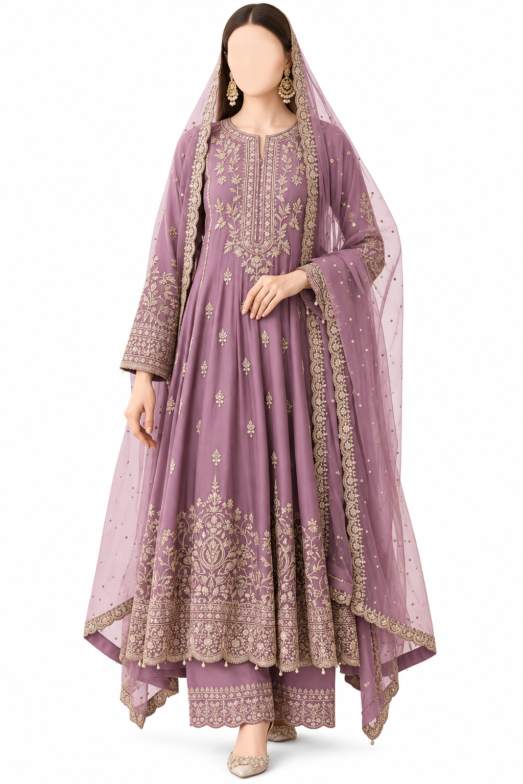 Noor Lilac Lavender Embroidered Anarkali Set